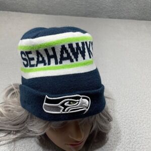 Seattle Seahawks Hat Cap Beanie Blue Streetwear Retro NFL Football Winter Men